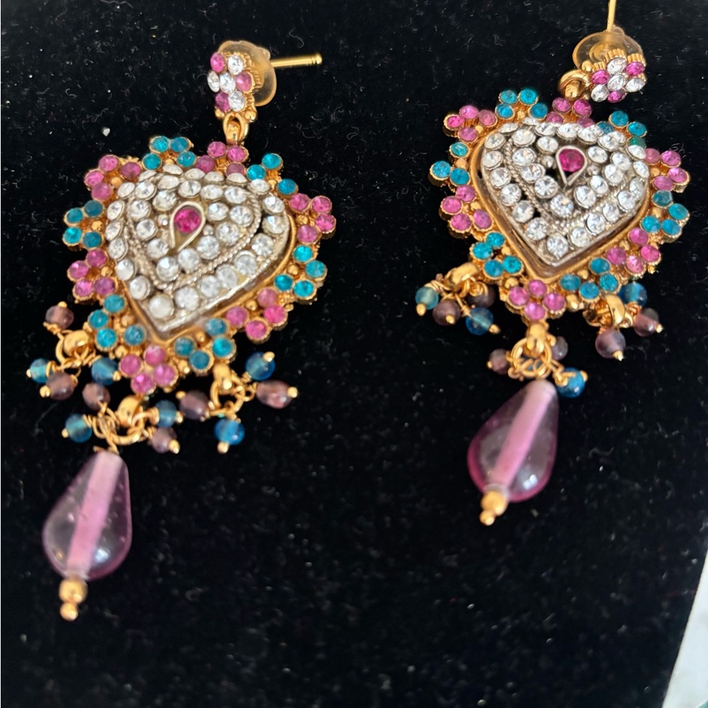 Gold pink  and blue!  Dangle Earrings! Party wear